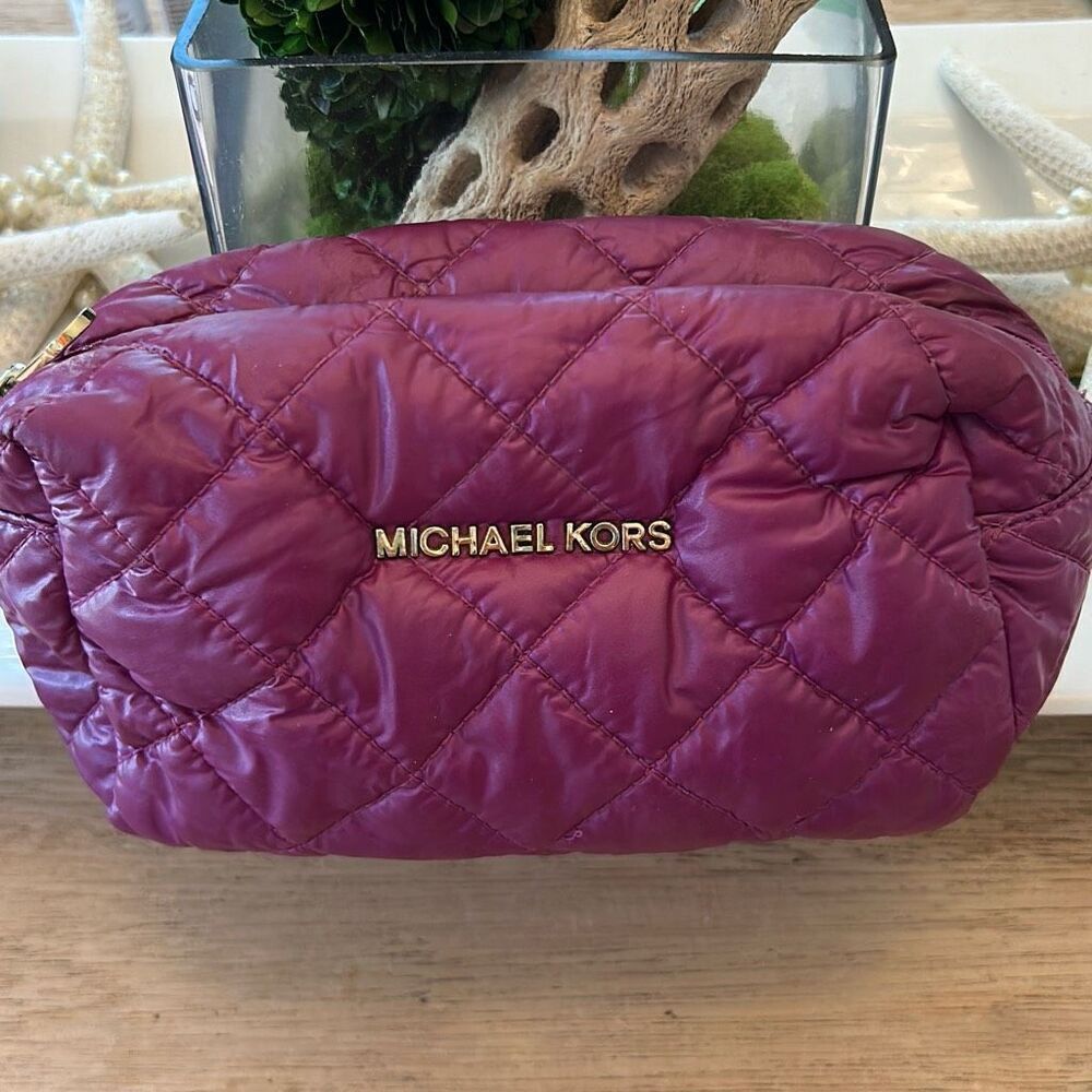 Michael Kors purple puffer quilted make up bag